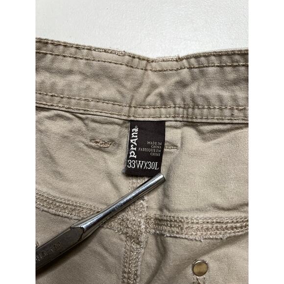 PrAna Pants Mens Sz 33x30 Tan Breathe Hiking Fishing Straight Cotton Canvas Y2K - Picture 4 of 12